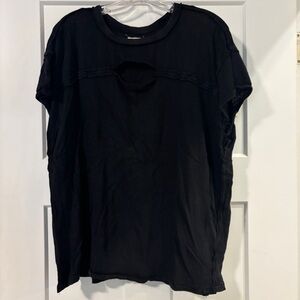 NWOT We The Free Black Distressed Short Sleeve Top w/ Keyhole Detail